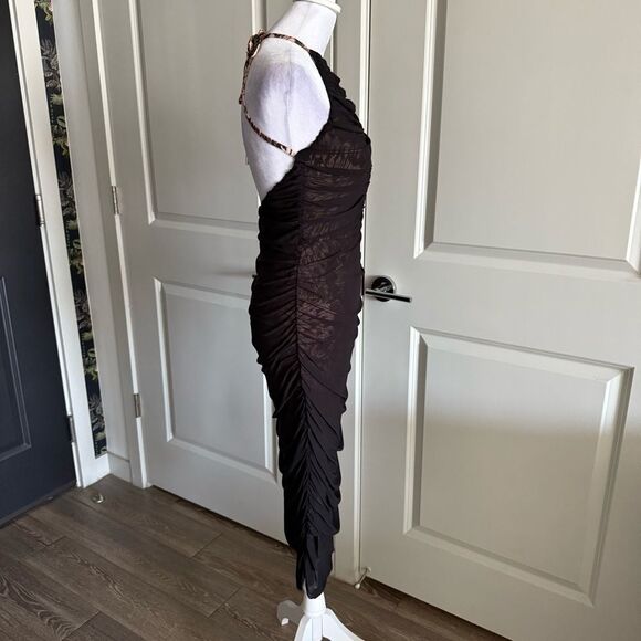 AFRM Signature Mesh Knit Shirred Bodycon Midi Party Dress Size S - Picture 2 of 11